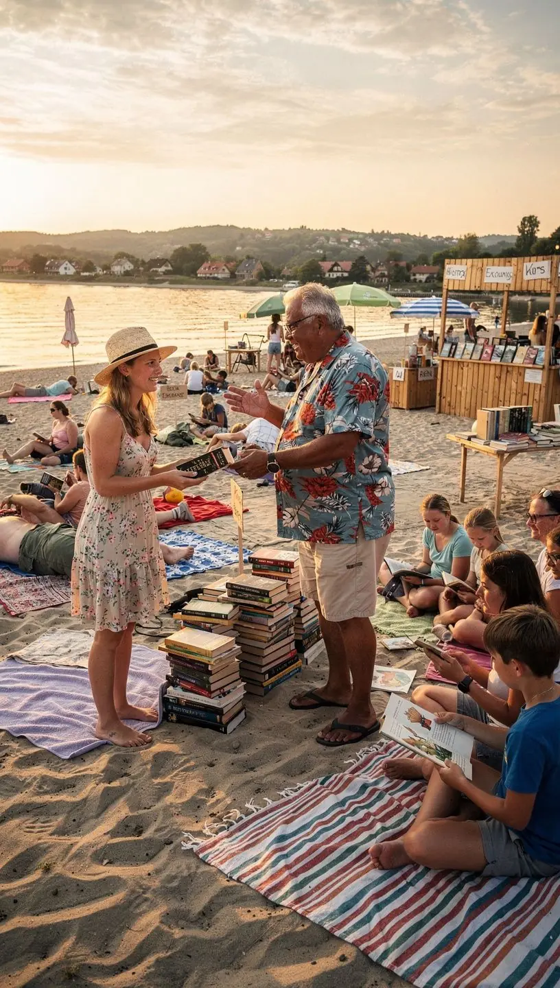 Obrázek lidí, kteří si vyměňují knihy na trhu s použitými knihami.
