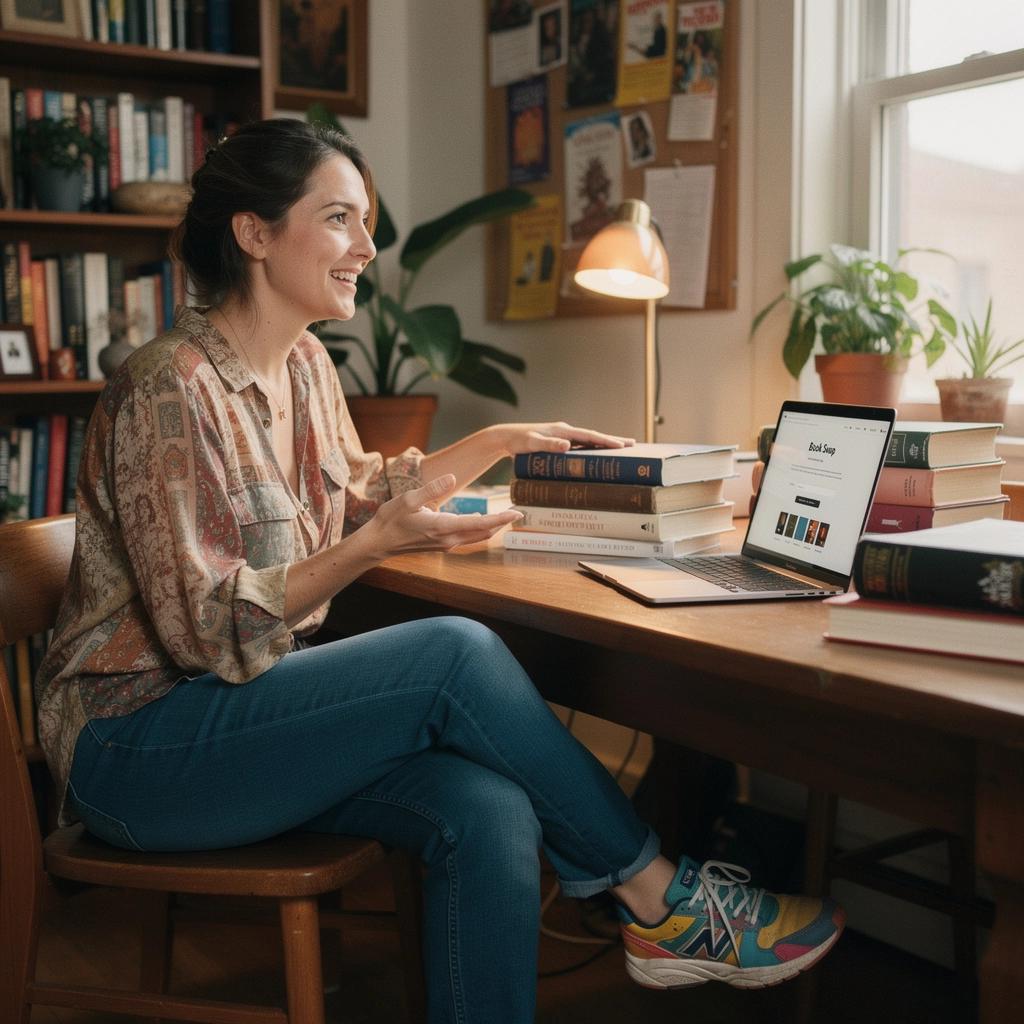 Čtenář prohlížející si online katalog knih na laptopu.